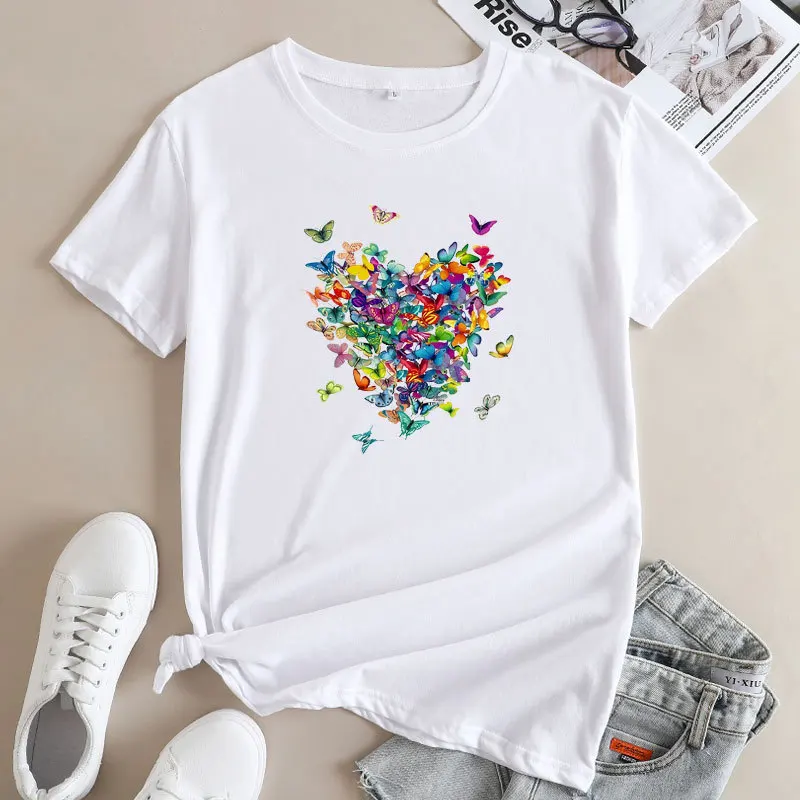 Faionable Cotton Crew Ne T-Shirt für Damen, gestrickt, Sommer-Streetwear, bequemes Damen-T-Shirt aus reiner Baumwolle