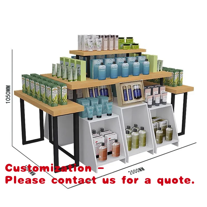 custom.Custom Modern Iron and Wood Combined Display Racks Cosmetics Store Island Display Cabinets