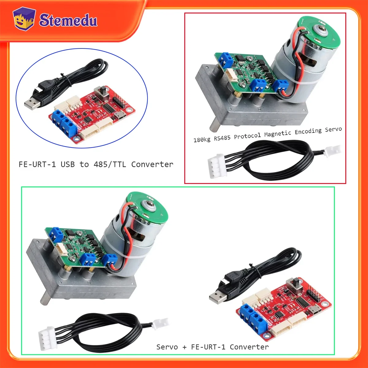 FEETECH SMS150 12V 180kg High Torque RC Servo RS485 Protocol Magnetic Encoding Servo 360 Degrees for Industry large Smart Robot