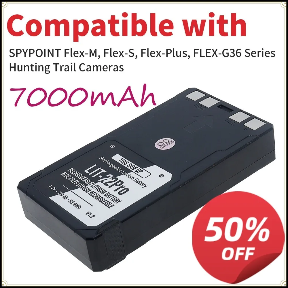 

7000mAh LIT-22 Replacement Battery for SPYPOINT Flex-M Flex G-36 S Plus Cellular Trail Camera Rechargeable Lithium Battery Pack