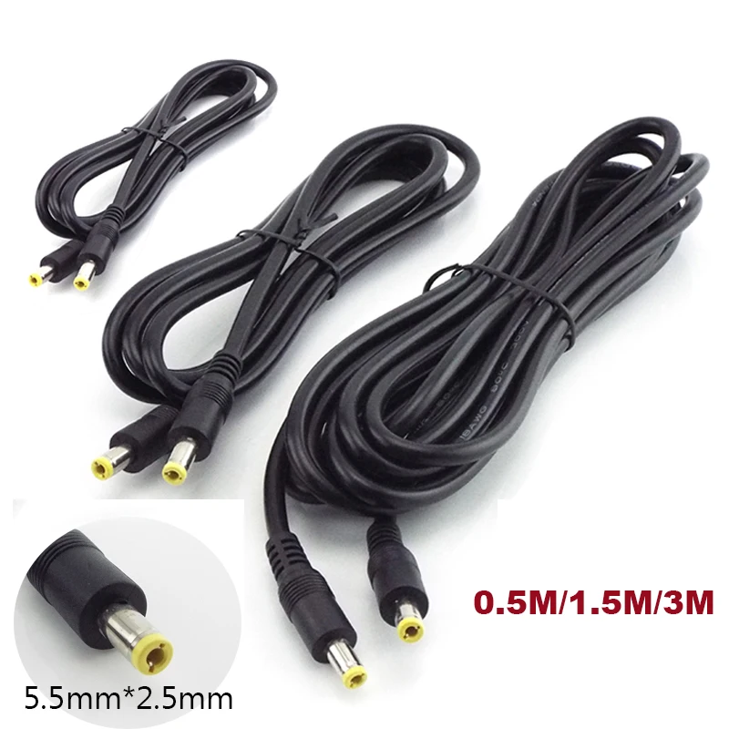 0.5M/1.5M/3M 12V 10A DC Power Supply Splitter Male to Male 5.5mm*2.5mm Plug Connector  Power Adapter Extension Cable