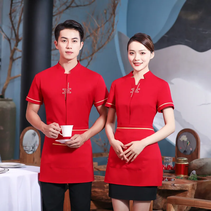 

Hotel Waiter Workwear Summer Women's Short-Sleeved Chinese Restaurant Farm Restaurant Catering Hot Pot Restaurant Front Desk Clo