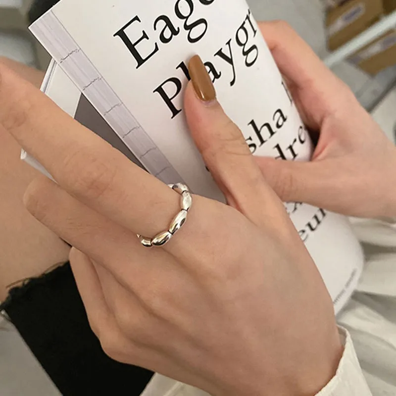 PANJBJ 925 Sterling Silber Perle Unregelmäßigen Ring für Frauen Shell Überlappende Hohl Süße Design Schmuck Geschenk Dropshipping – Detail 12