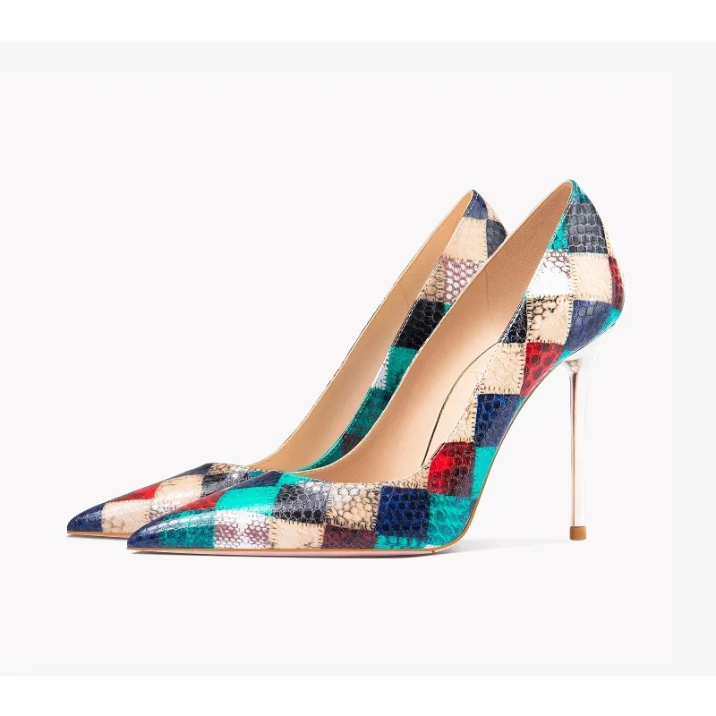 

Snake Checkered Pumps Women Sexy High Heels Summer Autumn Single Shoes Night Club Party Stilettos
