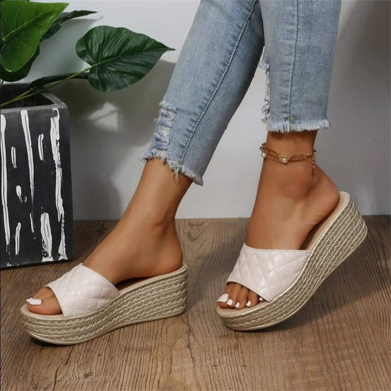 2024 Summer Round Toe Wedge Platform Shoes Casual Solid Color Fashion Sexy Women\'s Sandals Hollow Comfortable Fish Mouth