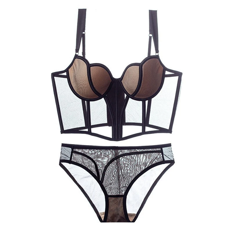 Sexy Shaper Brief Sets Women Push UpTransparent Lingerie Bra Thin Beauty Back Underwear Female Fishbone Gauze Bralette GT8903