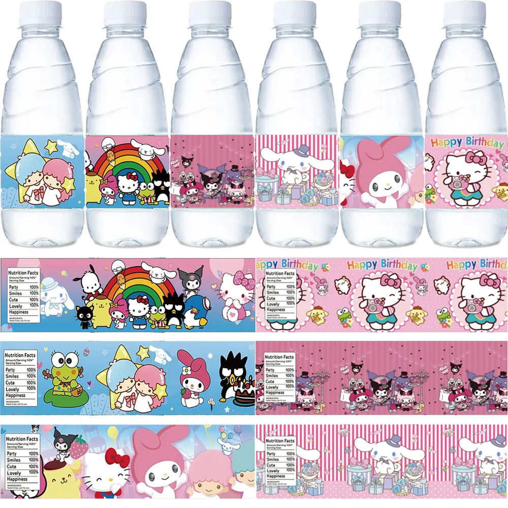 

Hello Kitty Birthday Party Decoration Kawali Kuromied Party Supplies Bottle Sticker Labels For Kids Gift Cup Stickers Waterproof