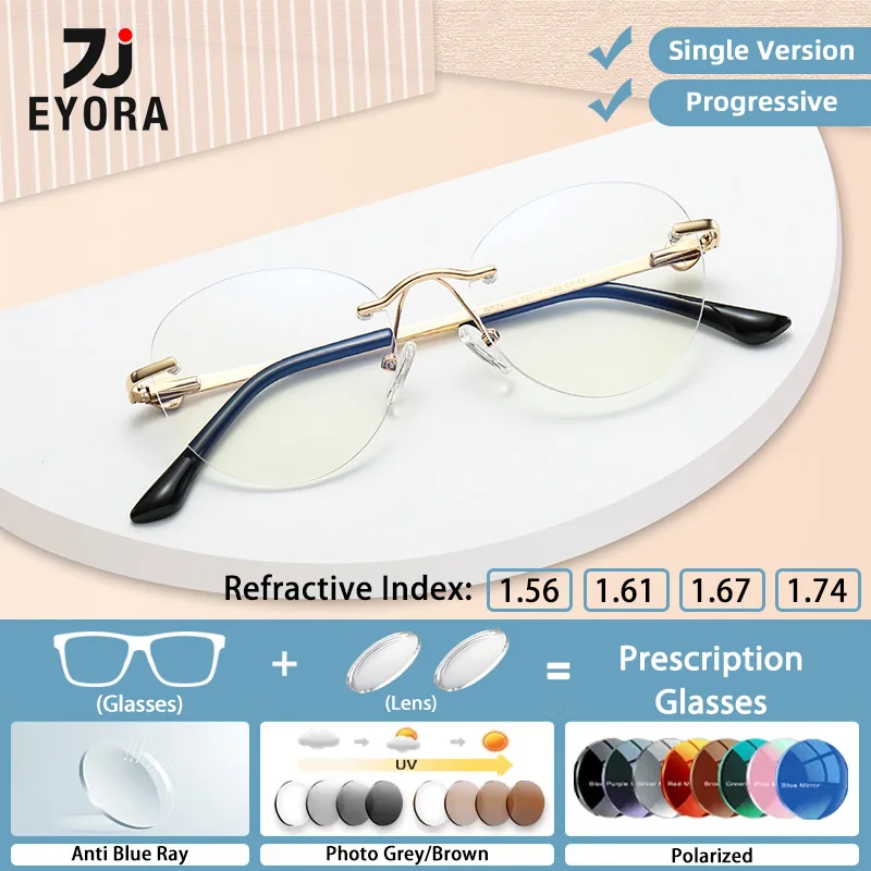 

EYORA Minimalist Rimless Cat Eye Reading Glasses Myopia Eyewear Hyperopia Anti Blue Light Progressive Photochromic Eyewear Lens