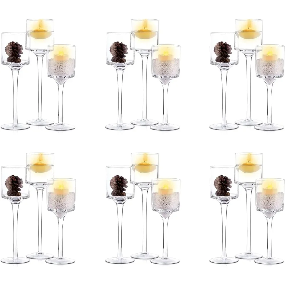 

Candle Holder 18 Pcs Candle Holders for Floating Candles Clear Long Stem Candle Stand Pillar Candleholder Centerpiece Decor Home