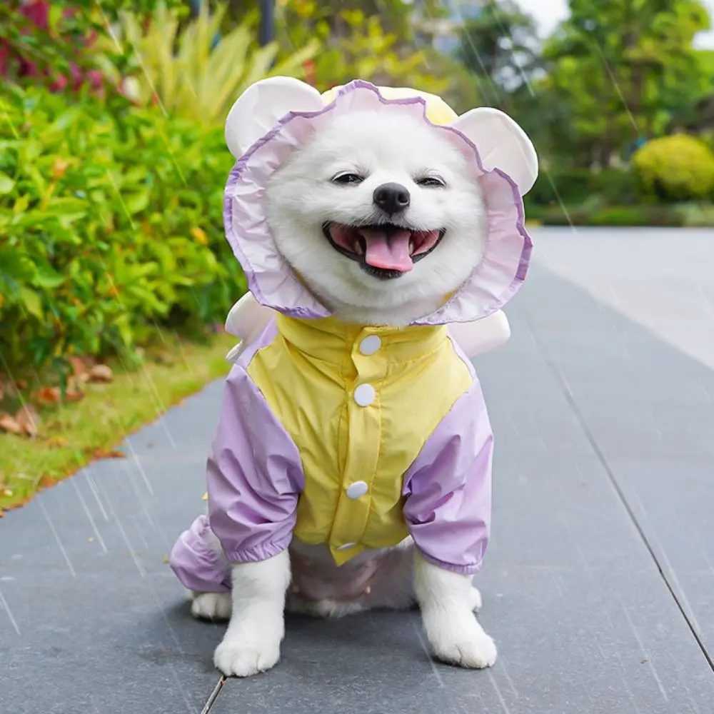 

Waterproof Dog Angel Raincoat Dustproof Lightweight Four Legs Dog Costume with Hood Breathable Pet Raincoat