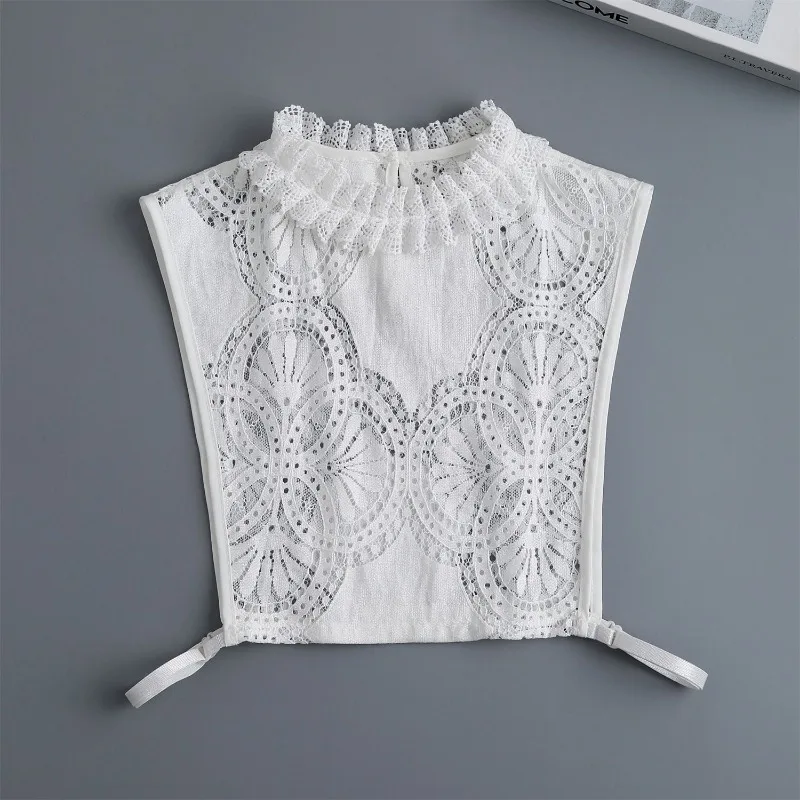 레이스 플로럴 가짜 칼라 여성용 반셔츠 탈부착 가능한 칼라 러플 탈부착 가능한 장식용 칼라 스웨터 액세서리