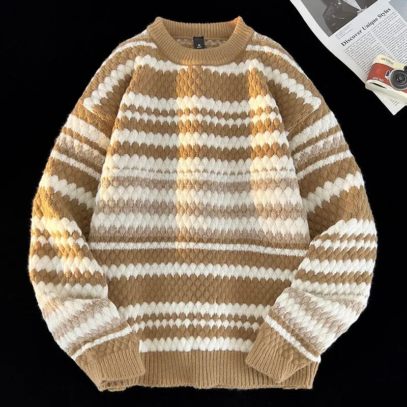 Miękki Nowy Sweter Koszulowy z Okrągłym Dekoltem Długi Rękaw Gruby Męski Jesienno-Zimowy Casualowy Pulower Damski Luźny Modny Sweter Dzianinowy