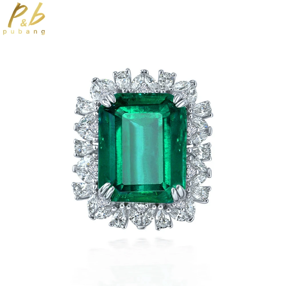 

PuBang Fine Jewelry 925 Sterling Silver Sparkling Diamond Ring Emerald Gem Created Moissanite for Women Party Gift Free Shipping