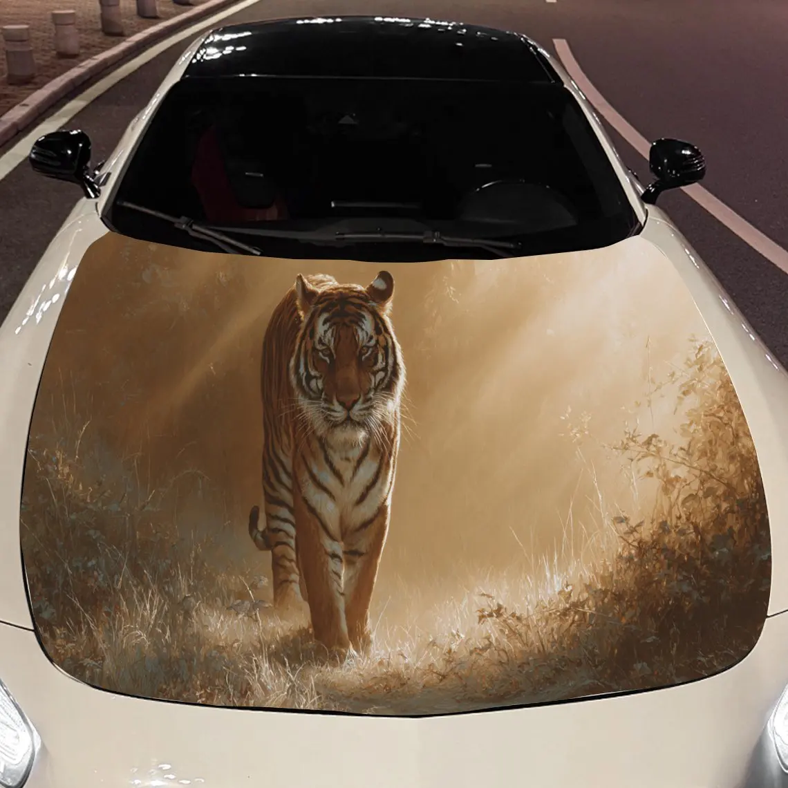 

Golden Tiger Car Hood Stickers - Self-Adhesive, Waterproof and Durable Vinyl Wrap, Decorate And Protect Your Car - The Gift For