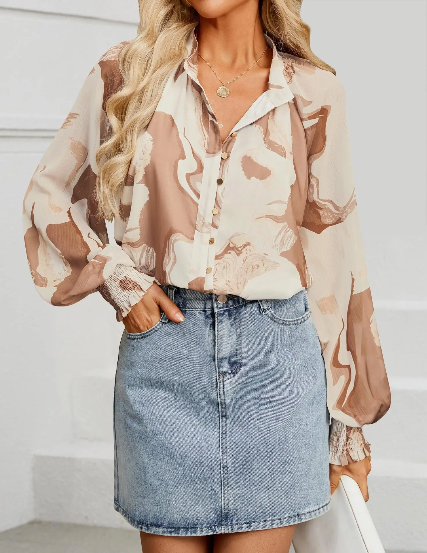 봄 신상 여성 루즈 셔츠 디자인 랜턴 슬리브 패션 버튼 가디건 탑 심플 다용도 블라우스