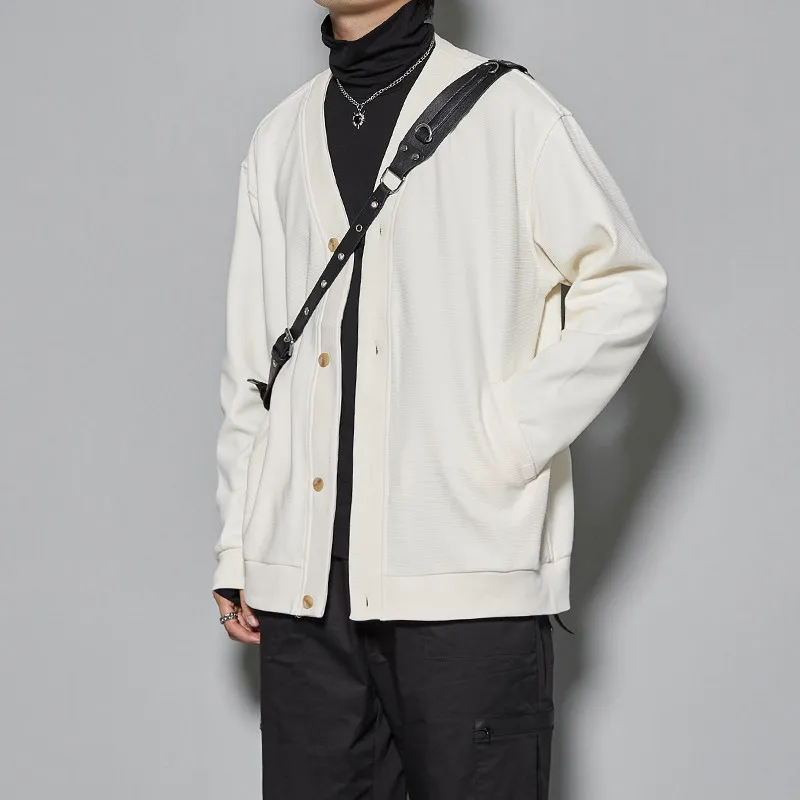 High Quality Autumn and Winter Simplicity Fashion Japanese Style Vintage Wear Knitted Cardigan Coat Men's Apricot Black Sweater