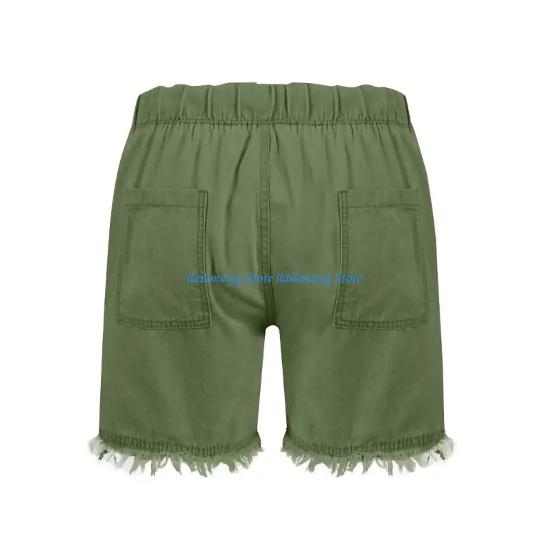 573B Womens Lightweight Shorts Casual Baggy Trendy Pants Elastic Waist Drawstring Shorts