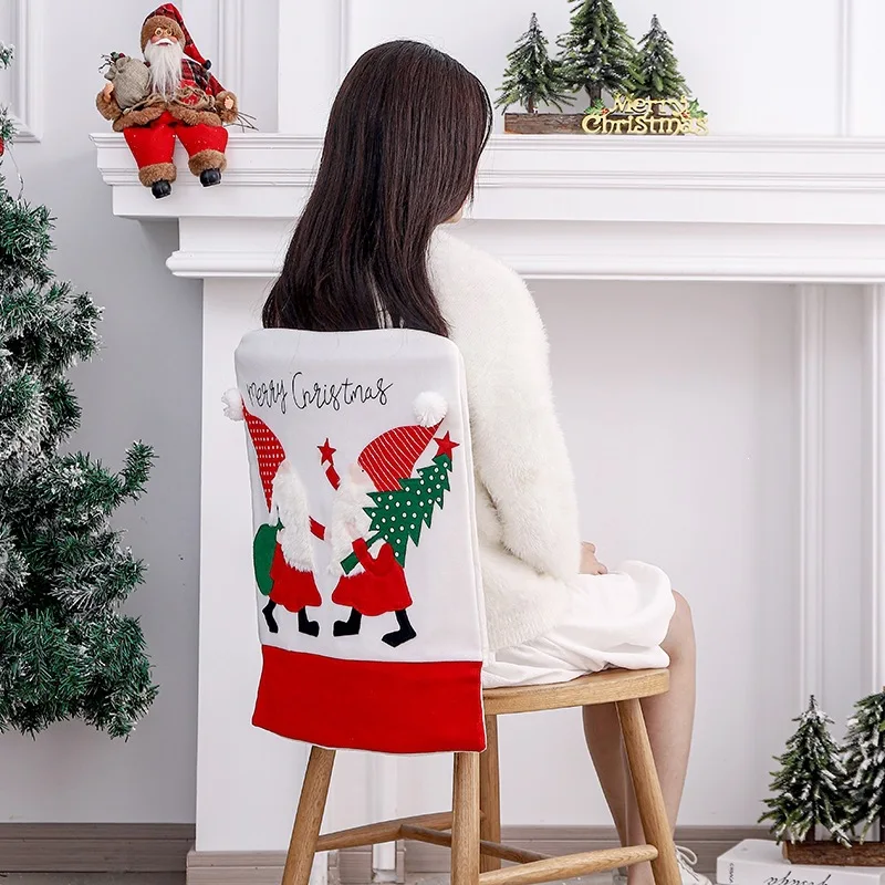 1/2/3PCS Christmas Decor Chair Cover Flannel Printed Applique Backrest Chair Cover Reusable Hotel Store Themed Party Home