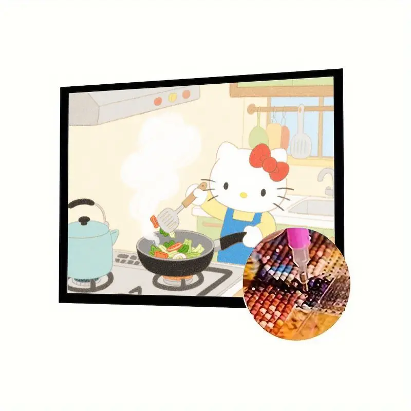 

1 шт. Hello Kitty Cooking Kitchen Scene 5D Diamond Painting Kit - DIY Full Drill Round Diamond Art для взрослых, детей и начинающих, C