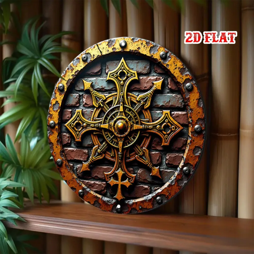 **Knights Shield Medieval Metal Wall Decor Gold Vintage Distressed 8