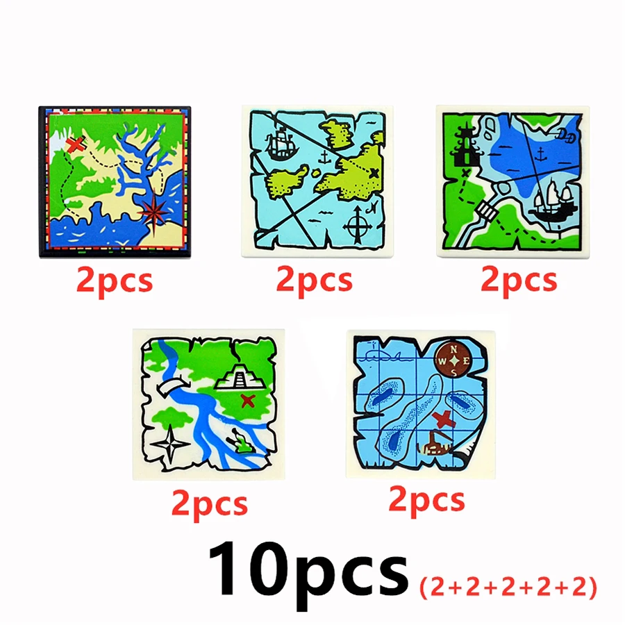 10pcs DIY Building Blocks Ceramic Tile 2x2 Printed Navigation Map Nautical Map Building Blocks Toys Accessories Compatible 3068