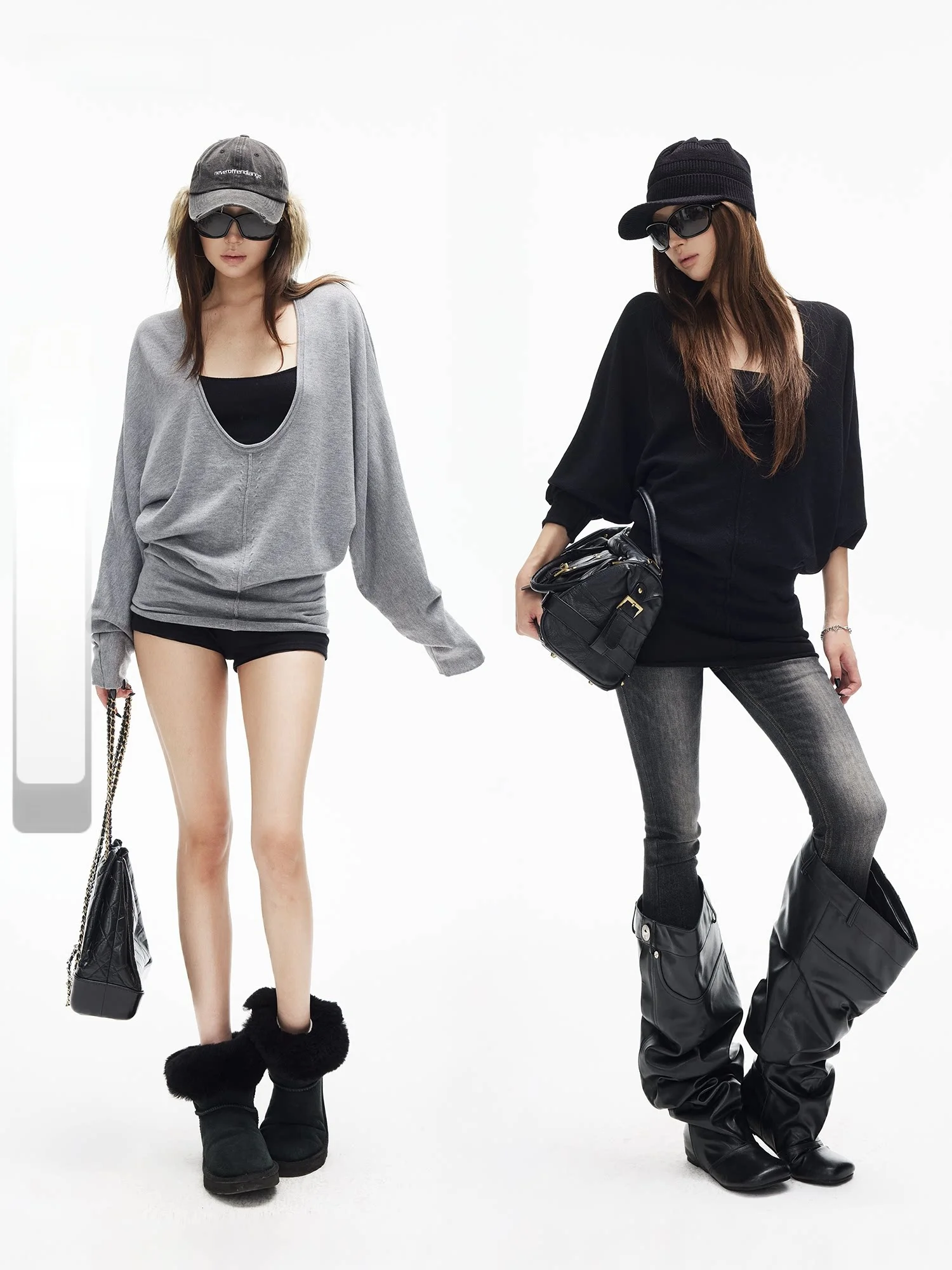 

Silk Blend Knitwear Casual Loose Fit Batwing Sve U-Ne Splicing Waist Cinching Women's Faion Autumn Winter Sweater