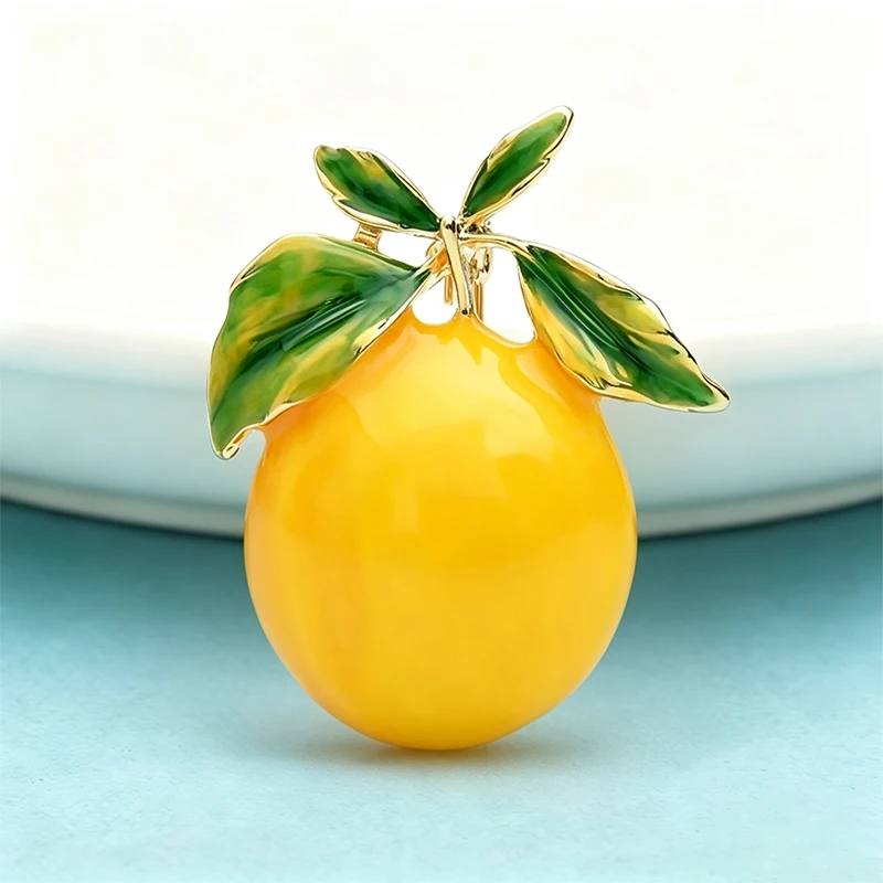 Wuli&baby Enamel Yellow Lemon Brooches Women Alloy Orange Party Causal Brooch Pins Gifts