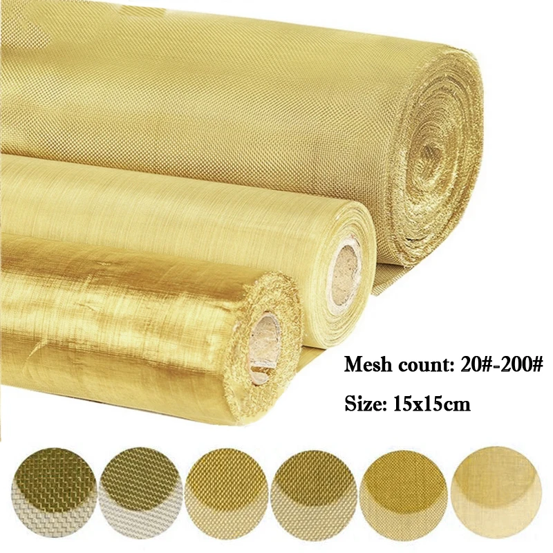 20-200Mesh 15x15cm Brass Woven Wire Metal Mesh Shielding Fabrics Mesh Copper Wire Filter Net Non-magnetic Signal Screen Tool