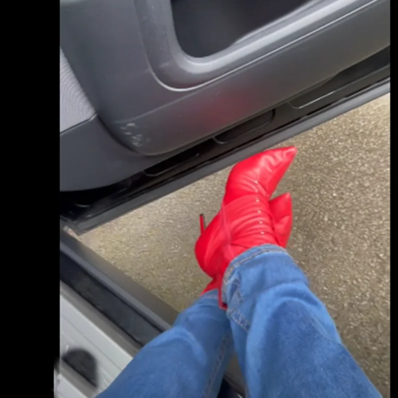 Czerwone sznurowane skórzane botki do połowy łydki, matowe, na cienkim wysokim obcasie, seksowne, modne, stylowe, zimowe, codzienne, duże rozmiary, damskie buty, zapatillas mujer.