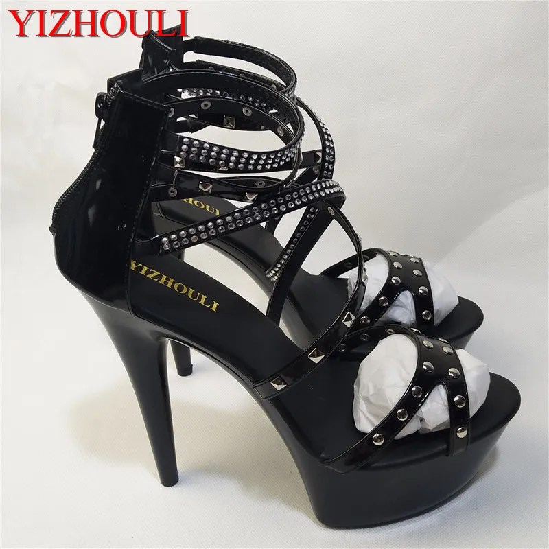 

Noble rivet embellished heels, enticing 15cm thin heel model stage show dance shoes