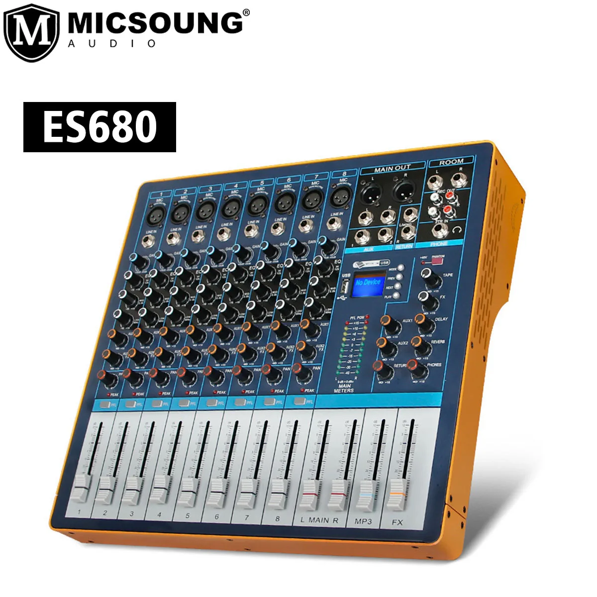 

ES680 ES 680 8 Channel Professional Audio Mixer Console with Noise Reduction Smartphone Playing 48V Phantom USB PnP