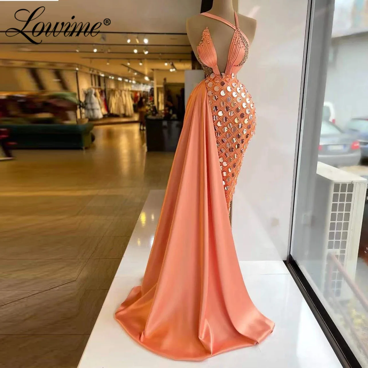 Lowime árabe moderno frisado sereia cetim vestido de noite vestidos de baile com trem lateral longo feminino vestidos de festa 2022 roupões