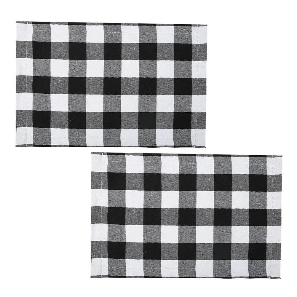 

2Pcs Classic Plaid Placemat Cutlery Mat Hotel Restaurant Banquet Dining Table Silverware Cushion Fork Pad Kitchen Black White