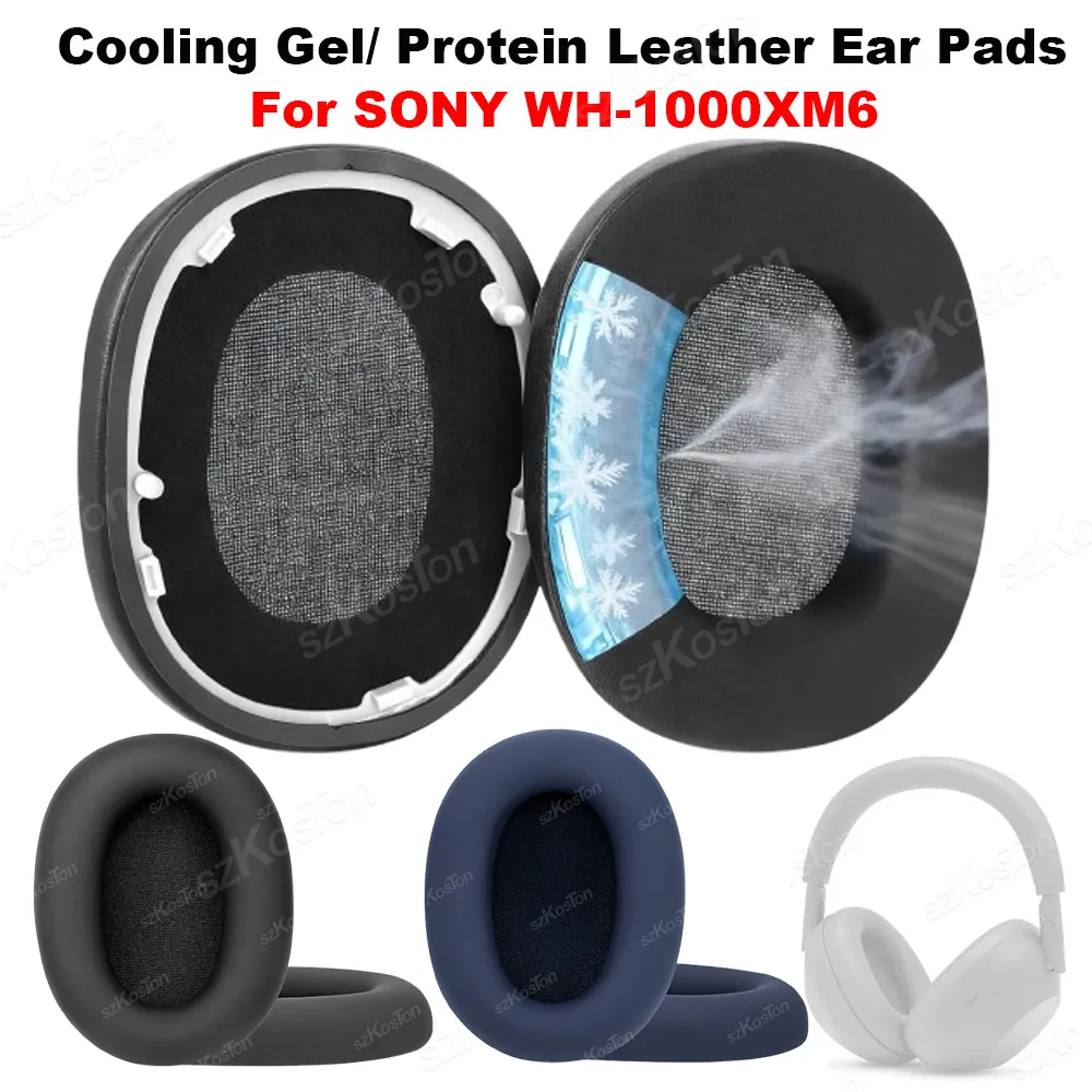 Ersatz-Ohrpolster aus kühlendem Gel/Proteinleder für Sony WH-1000XM6 Kopfhörer, Ohrpolster, Ohrenschützer mit Geräuschunterdrückung