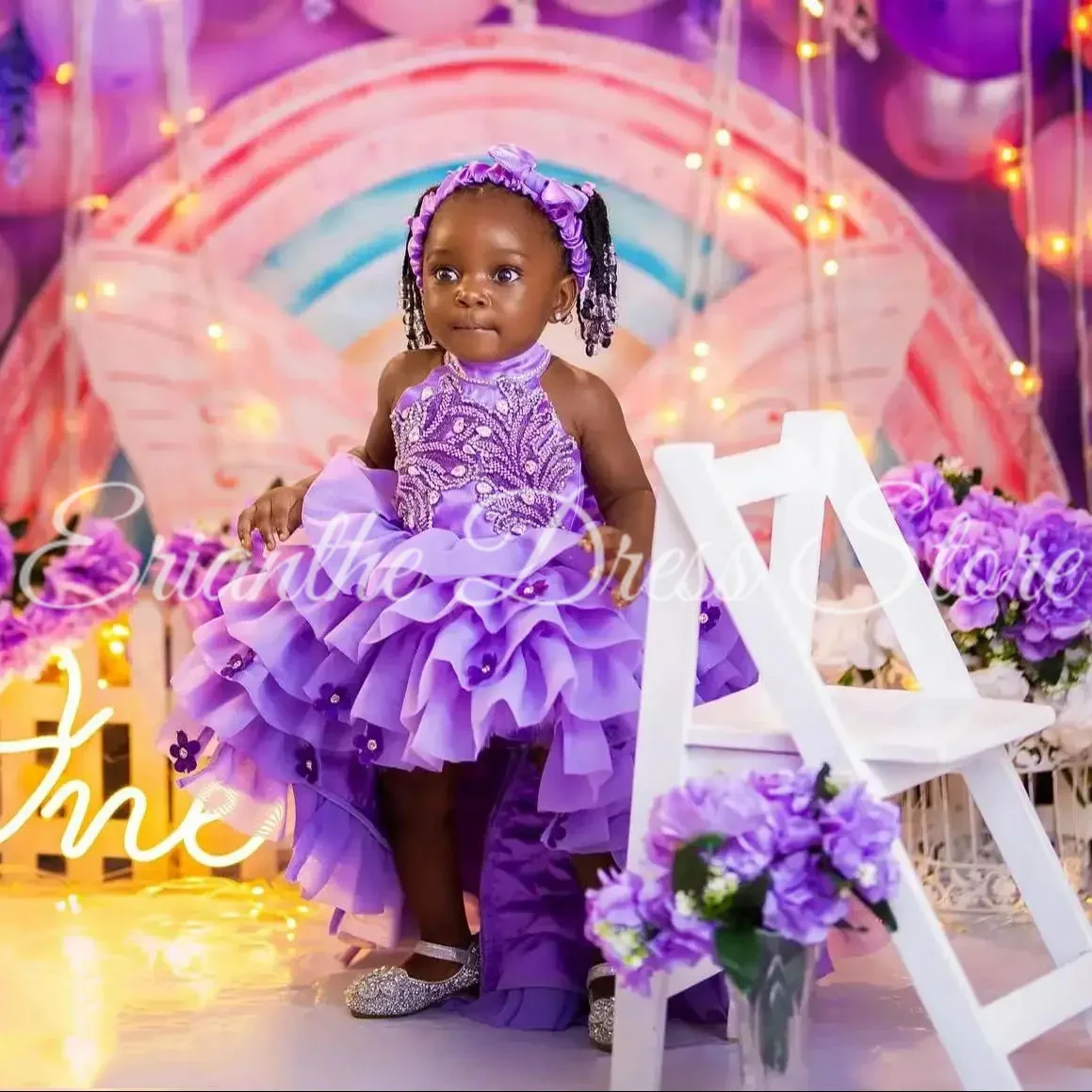 فستان فتاة الزهور لحفلات الزفاف باللون الأرجواني ذو الطبقات من التول المنتفخ المخصص للأميرة للأطفال وحفلات أعياد الميلاد الأولى فستاين سهرة/فساتين الحفلات #3