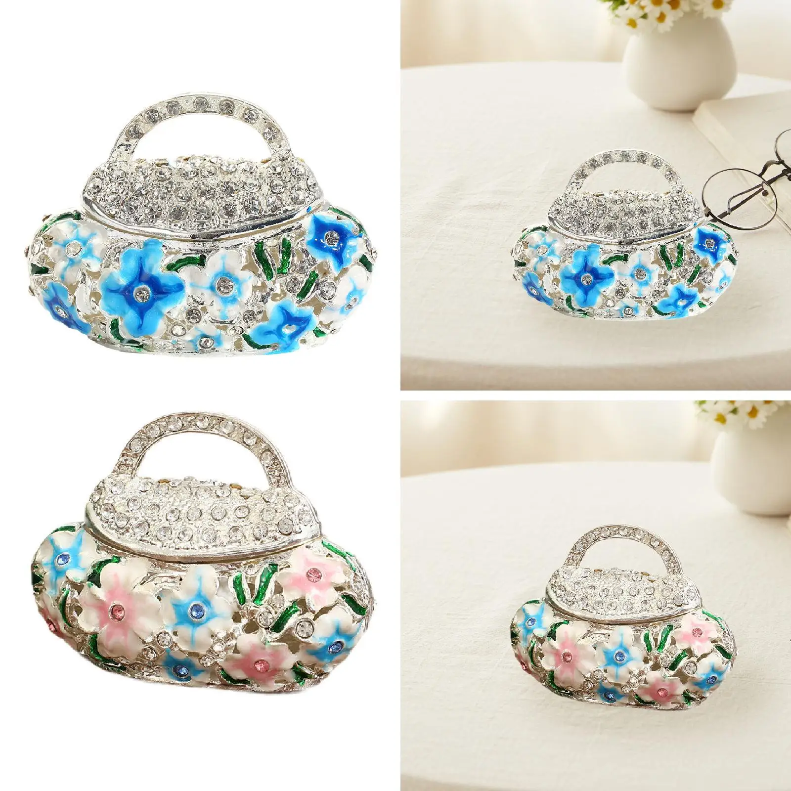 

Enamel Hinged Trinket Box Ornament Handmade Hand Painted Jewelry Organizer for Home Necklace Centerpieces Party Favors Tabletop