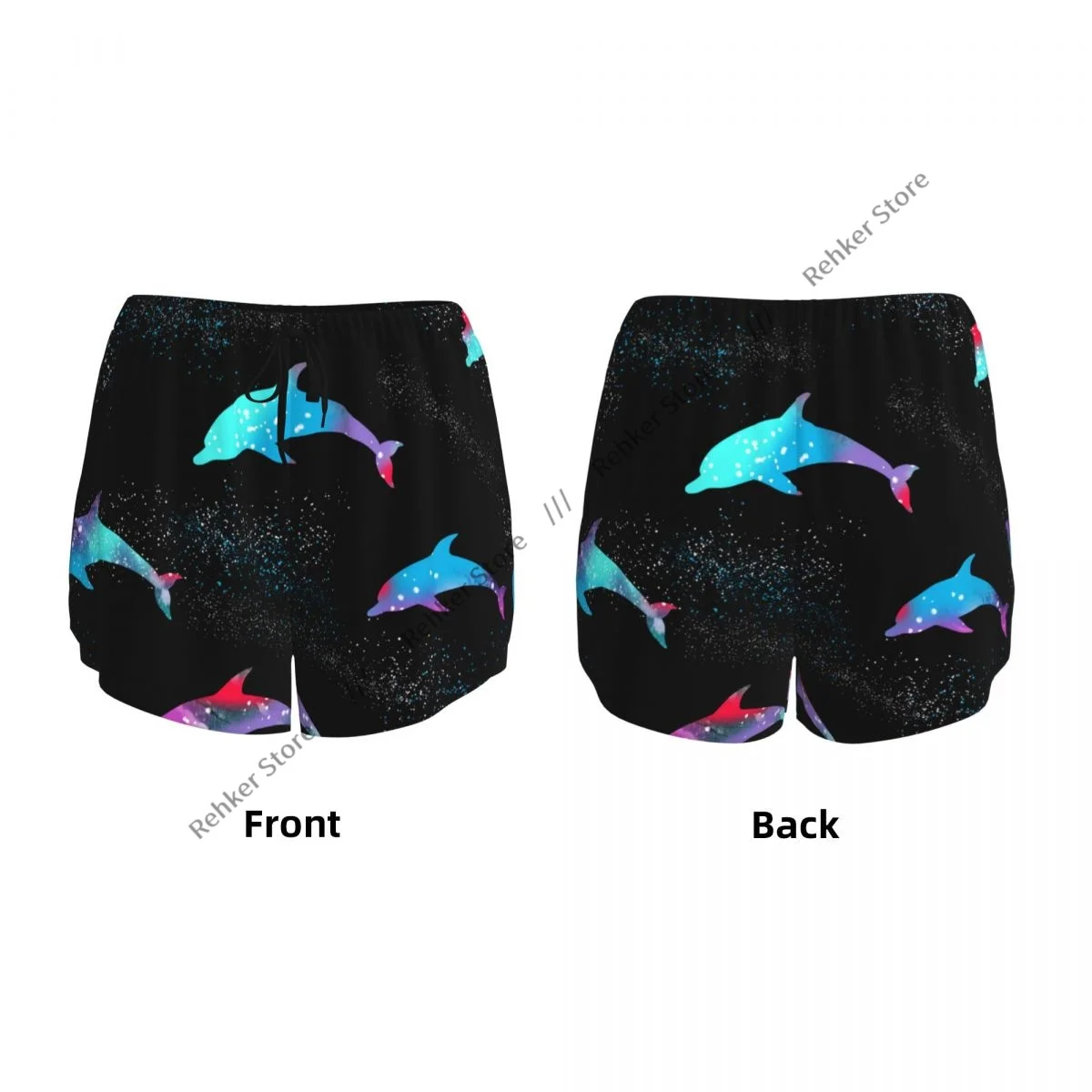 イルカのシルエットの女性の二重層速乾性アスレチックショーツ、アウトドアレジャーランニングフィットネスワークアウトスポーツ用
