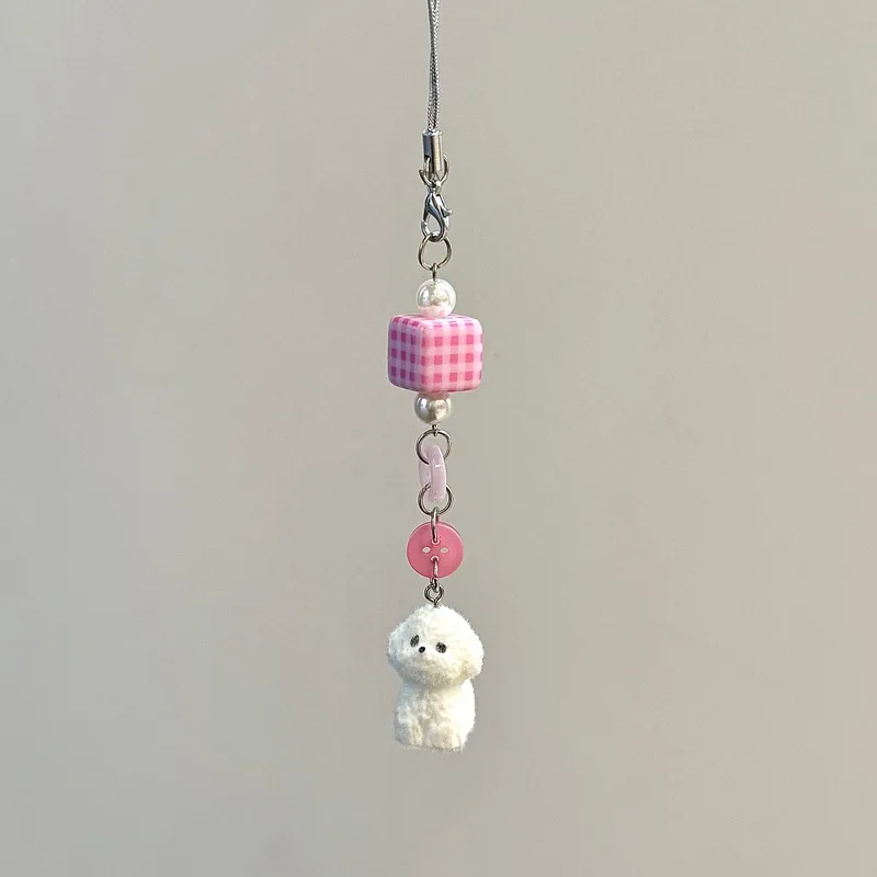 

Розовый мультяшный щенок, подвеска для телефона, цепочка, милый брелок для ключей с собакой, ремешок для наушников для кошельков, кавайный короткий ремешок для телефона для любителей домашних животных