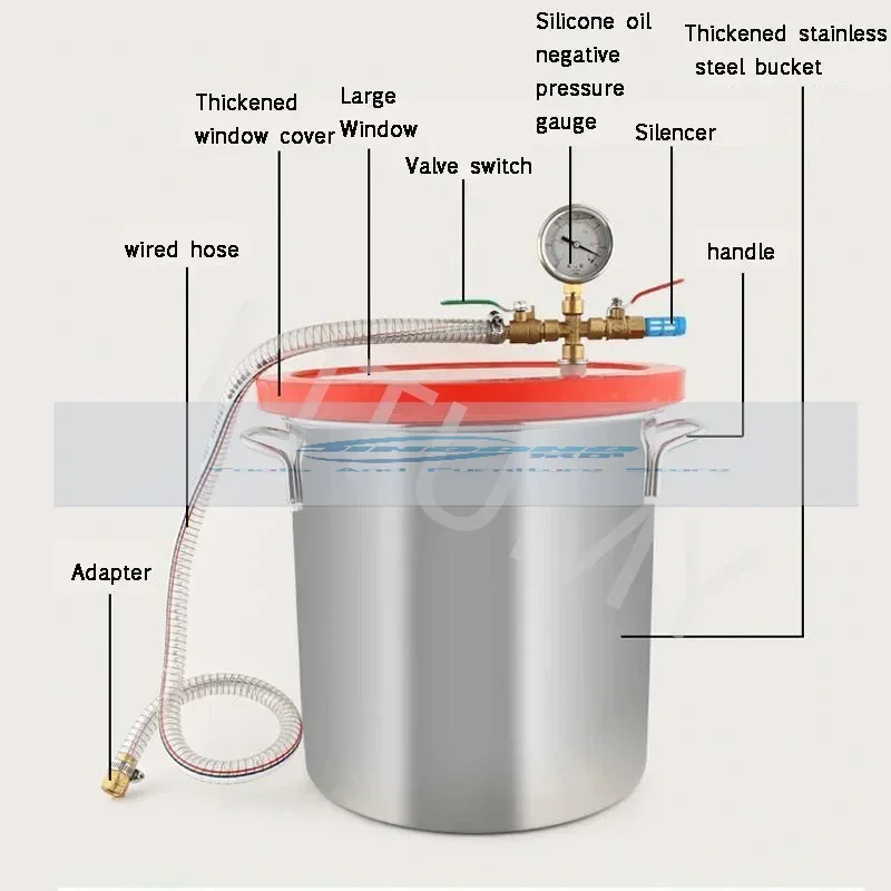 3 Gallon 12L Stainless Steel Vacuum Degassing Chamber Vacuum Defoaming Barrel For Silicone Resin AB Adhesive 25x25CM Acrylic Lid