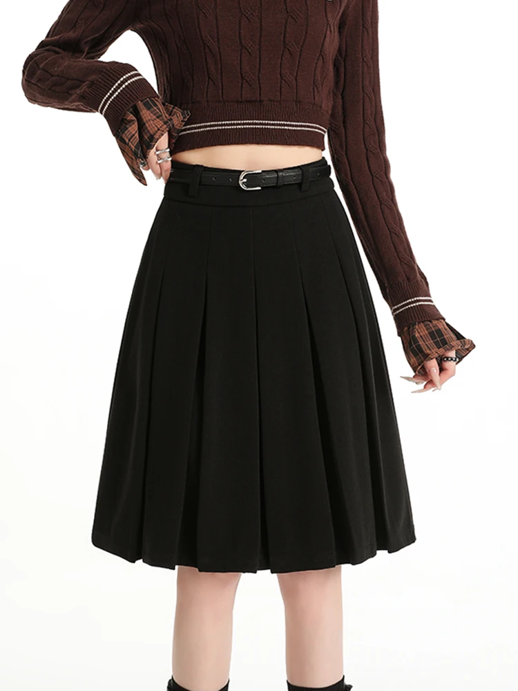 

Юбка-трапеция Academy Sle с высокой талией, черная плиссированная юбка, женская модная осенне-зимняя новинка, юбка для коррекции фигуры