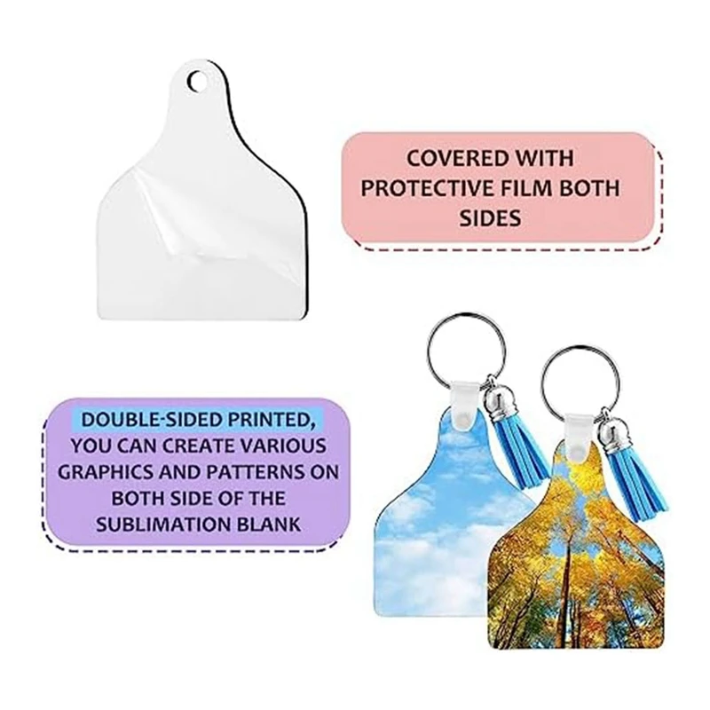 200 Piece Cow Ear Tag Sublimation Blank Keychains Bulk For Adding Your Favorite Photos, Logos, Quotes Easy To Use