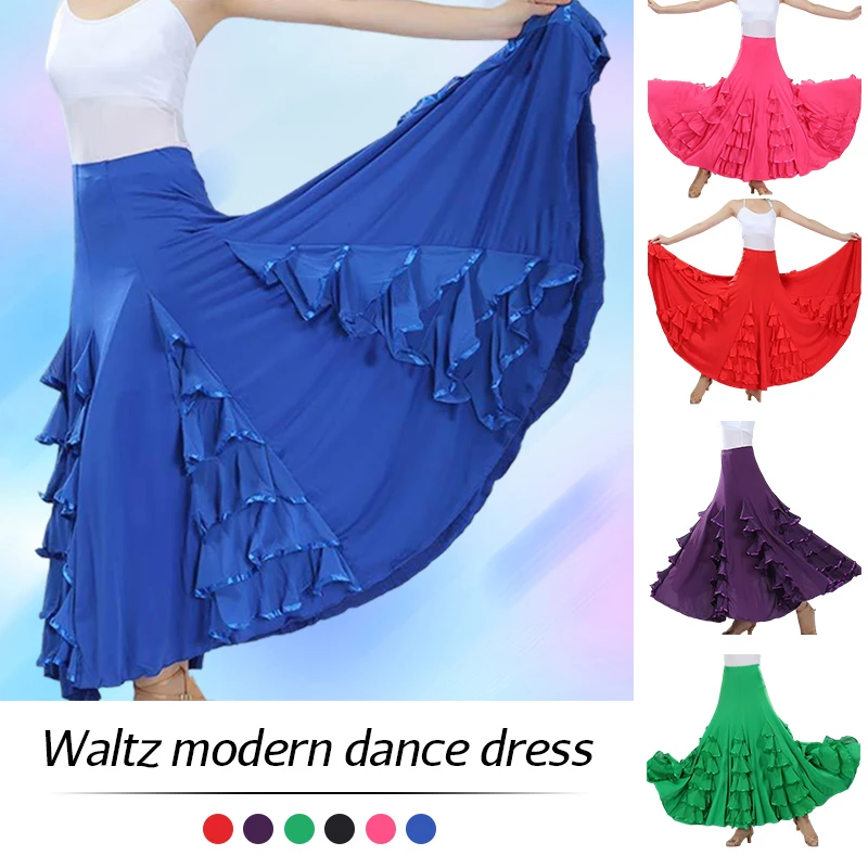 Spain Flamenco Dance Skirt Women Waltz Ballroom Modem Dance Skirts Ruffles 360 Degree Stage Performance Dancing Costumes