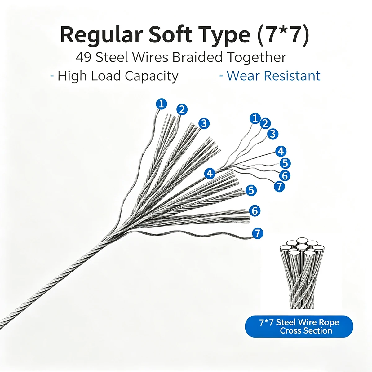 1/10M 0.8mm-12mm Diameter 7x7/ 7x19 Stainless Steel 316 Wire Rope Rustproof and Class Soft Cable for Fishing Lifting Clothesline