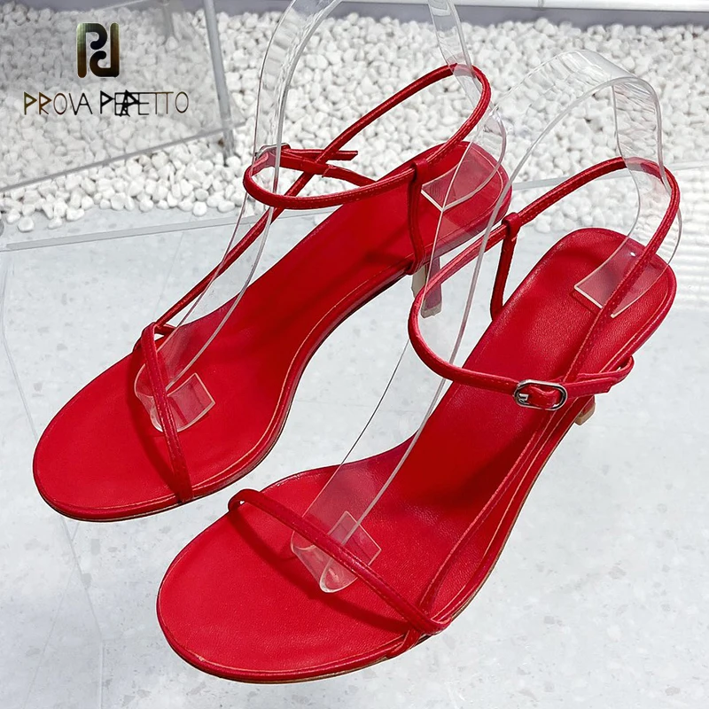 Narrow Band One Word Straps Ladies Summer Cool Sandal Shoe Black Red Genuine Leather Open Toe Thin Heel Dress Sandalias New