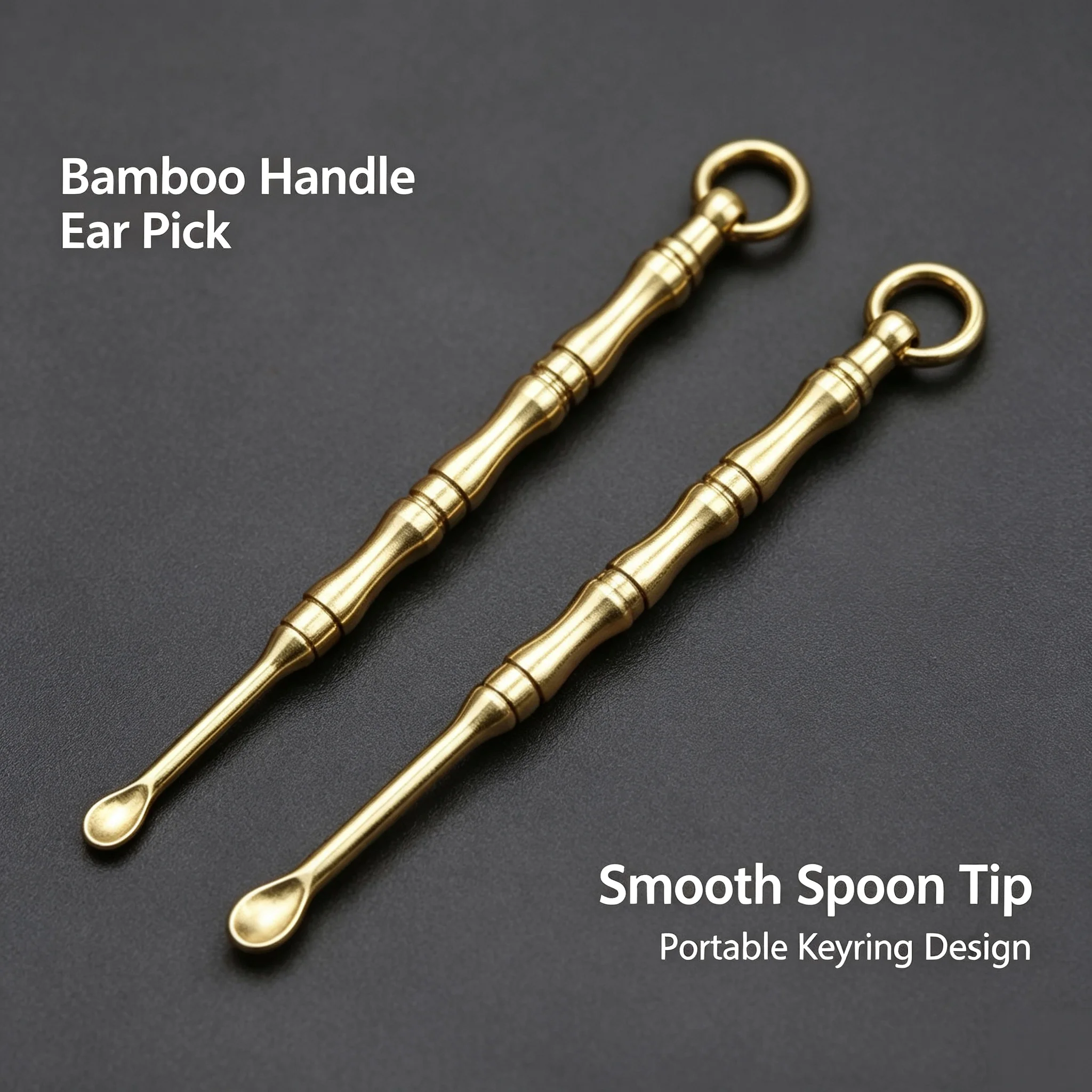 Vintage Brass Bamboo-Style Ear Picks, Set of 5 or 10, Handmade Copper Ear Picks, Portable Keychain Ear Cleaners, Home Use Ear Cleaning Tools with Non-Slip Handle - view 4