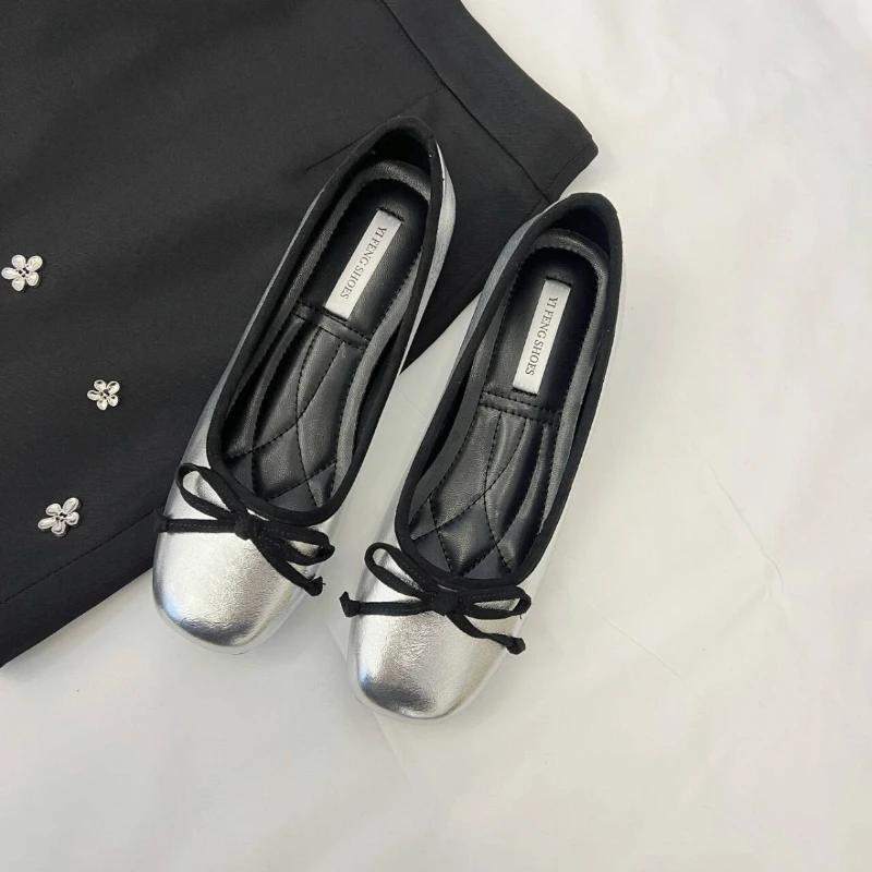 Mulheres rasas macias redondas senhoras apartamentos com sapatos slides calçados moda borboleta-nó feminino ballet apartamentos dança sapatos femininos