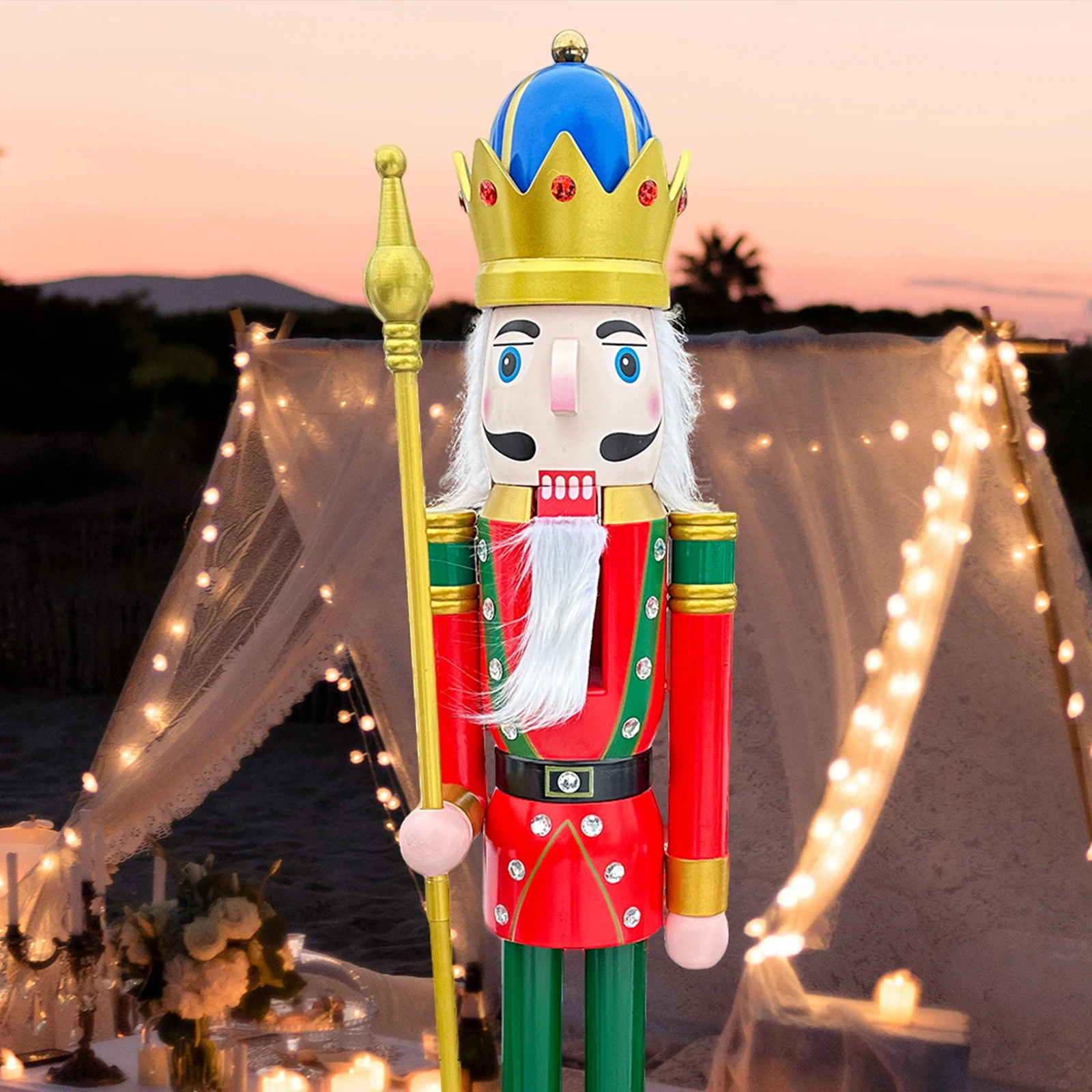 

CDL Nutcracker 150cm 5 feet Red and Green King Wooden Nutcracker Figurine Front Porch Fireplace Christmas Decorations K18