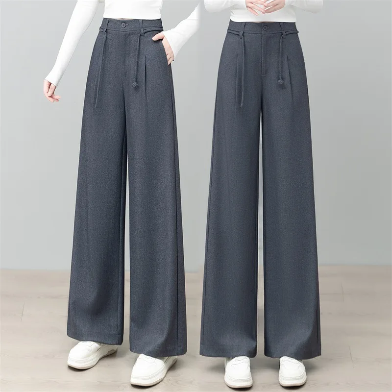 

Cashmere Wide-Leg Pants for Women, Spring and Autumn New High-Waisted Loose Casual Suit Pants with Draped Pleats and Straight-Le