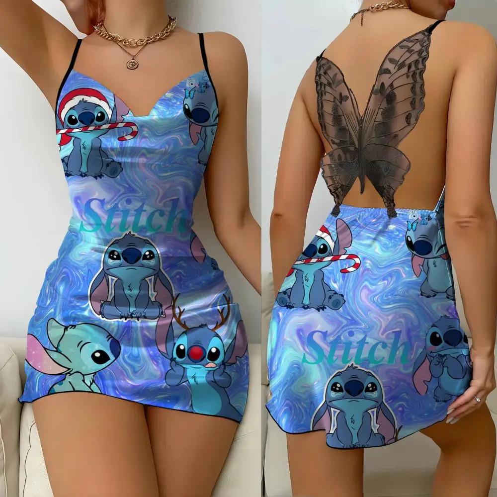 

Women Disney Lilo & Stitch Dress Y2K Home Nightdress Young Girl Sexy Mini Skirt Summer 2024 Elegant Evening Dress Ladies New Dre