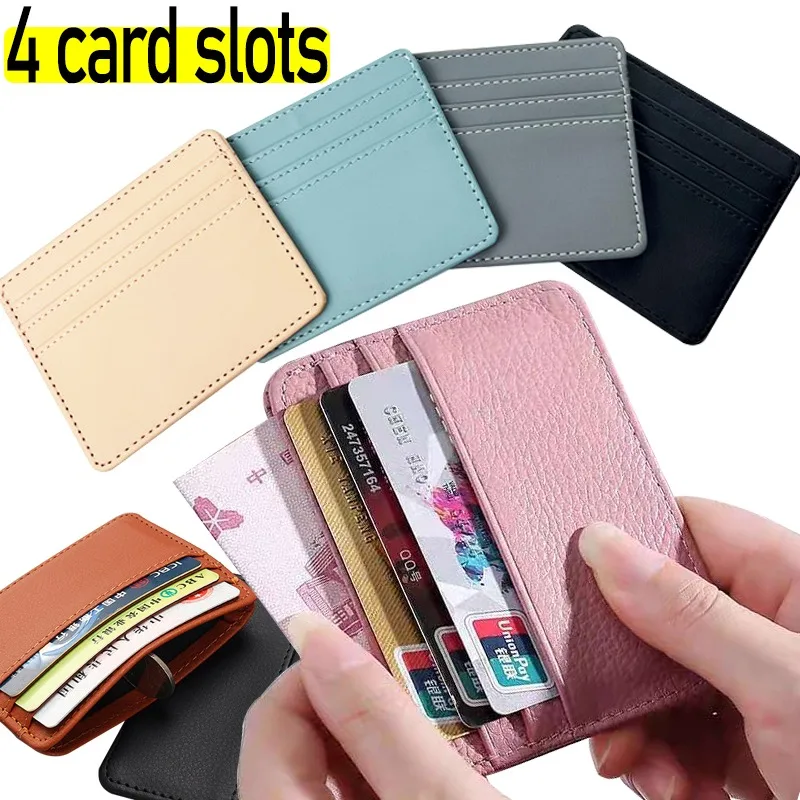 Mini Solid Multi-Cards Credit Card Ultrathin Small Card Holder Pu Leather Simple Wallets Leather Female Purse Coin Short Purse